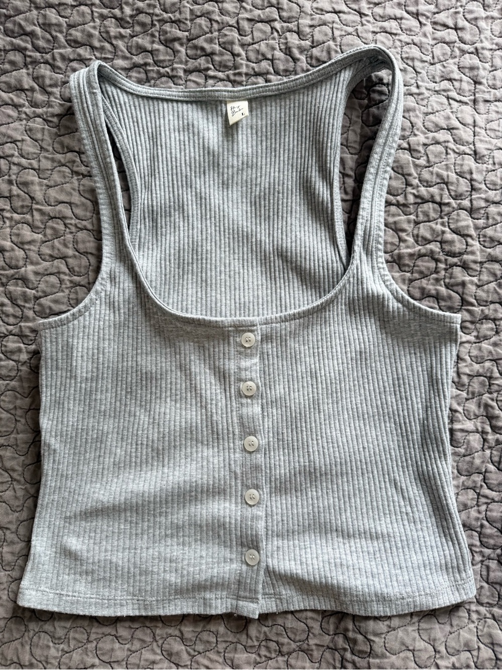 Ribbed Button-Front Tank Top - Gray